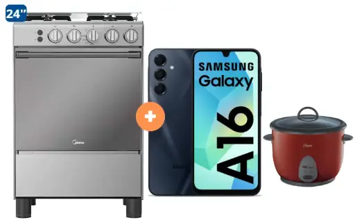 COCINA MIDEA 24" MGS24 4 HORNILLAS HIERRO+ CONEXIÓN + CELULAR SAMSUNG A16 4gb, 128 GB  +OLLA ARROCERA OSTER 1.8 LTS - 4507185- 4  