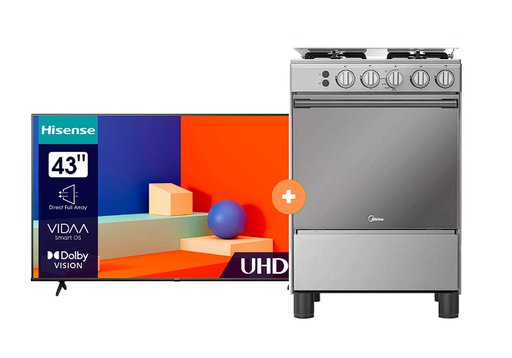 COCINA MIDEA 24" MGS24 4 HORNILLAS HIERRO CON CONEXIÓN + TELEVISOR HISENSE 43" SMART 43A6K 4K UHD VIDAA  - 4507185 - 7 