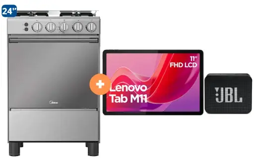COCINA MIDEA 24" MGS24 4 HORNILLAS HIERRO CON CONEXIÓN GRATIS + TABLET LENOVO TAB M11 11" WUXGA (1920x1200) IPS 400nits,90HZ WIFI 4GB 128GB Lapiz y Funda + PARLANTE JBL GO BLUETOOTH NEGRO - 4507185 - 10 