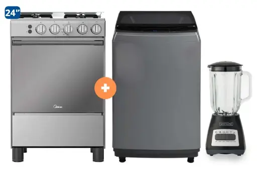 COCINA MIDEA 24" MGS24 4 HORNILLAS HIERRO CON CONEXIÓN + LAVADORA MIDEA 10KG SILVER MA200W + LICUADORA WHITELINE 1.5 LTS 400W VASO VIDRIO 1 - 4507185 - 11