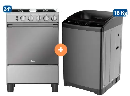 COCINA MIDEA 24" MGS24 4 HORNILLAS HIERRO CON CONEXIÓN + LAVADORA HISENSE 18 Kg CARGA SUPERIOR  WT3W1823UT Gris medio - 4507183 - 12