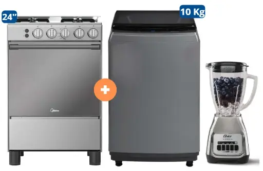 COCINA MIDEA 24" MGS24 4 HORNILLAS HIERRO CON CONEXIÓN + Lavadora MIDEA 10KG SILVER MA200W +  Licuadora OSTER KALIMAN 1.5Lt Col..Nickelado 800W 2 veloc.- 4507183 - 15
