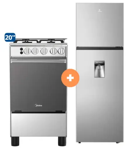 COCINA MIDEA 20" MGS20 4 HORNILLAS HIERRO CON CONEXIÓN + REFRIGERADORA INDURAMA RI-389DI  246 lts INVERTER CON DISPENSADOR CROMA. - 4507179  - 1