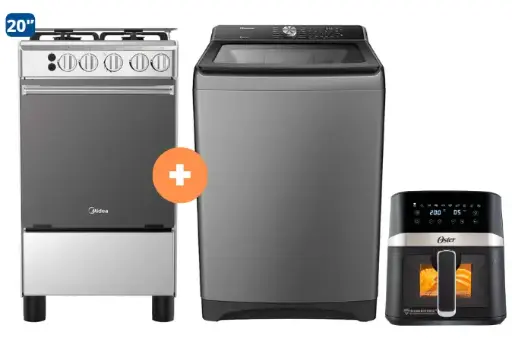 COCINA MIDEA 20" 4 HORNILLAS MGS20 Silver cubierta inox con instalación + LAVADORA HISENSE Carga Superior 20KG WT3T2023UT Gris medio  +FREIDORA  DE AIRE DIGITAL OSTER 4 LTS CON LUZ Y VENTANA - 4507283 - 10