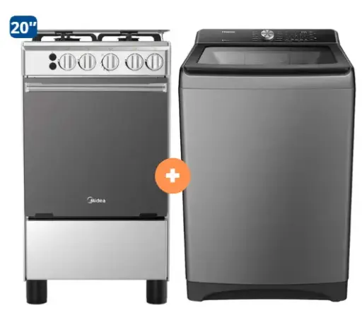COCINA MIDEA 20" 4 HORNILLAS MGS20 Silver cubierta inox con instalación + LAVADORA HISENSE Carga Superior 20KG WT3T2023UT Gris medio - 4507098 - 7