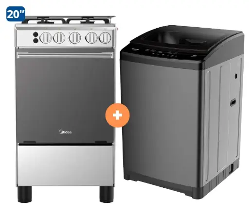 COCINA MIDEA 20" MGS20 4 HORNILLAS HIERRO CON CONEXIÓN + LAVADORA HISENSE 18 Kg CARGA SUPERIOR  WT3W1823UT Gris medio - 4507097 - 12