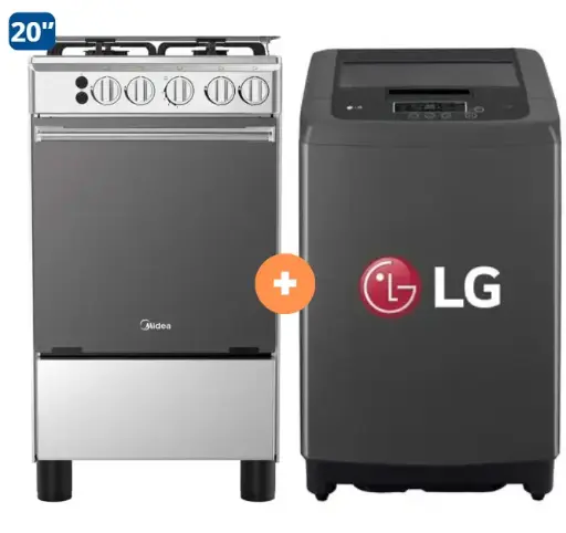 COCINA MIDEA 20" MGS20 4 HORNILLAS HIERRO CON CONEXIÓN + LAVADORA LG 13 KG Carga superior Smart Inverter Negra WT13BPBK Mod 2024 - 4507097- 13
