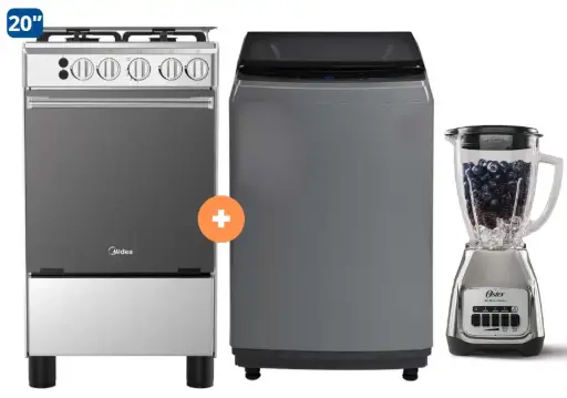 COCINA MIDEA 20" MGS20 4 HORNILLAS HIERRO CON CONEXIÓN +  Lavadora MIDEA 10KG SILVER MA200W +  Licuadora OSTER KALIMAN 1.5Lt Col. Nickelado 800W 2 velocidades - 4507097 - 15