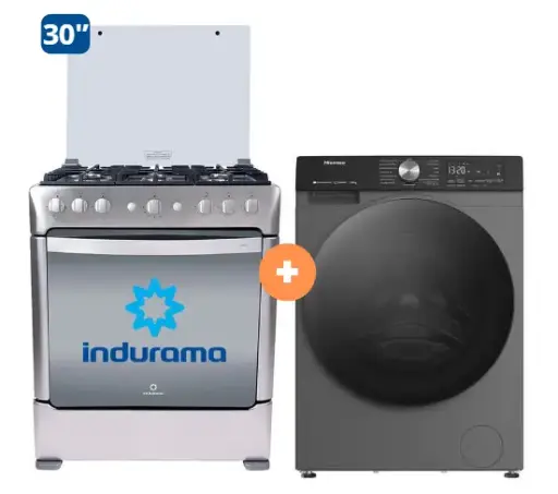 COCINA INDURAMA 30" 6 HORNILLAS PARMA + LAVASECA HISENSE 12 Kg Lavado /8 Kg Secado con Bomba de Calor Carga Frontal, c/WIFl (WWD3S1243BT)  4506419 - 5