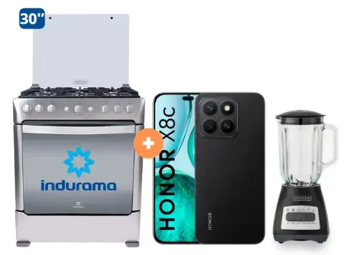 COCINA INDURAMA 30" 6 HORNILLAS PARMA + CELULAR HONOR X8C 6.77" 256GB 8GB RAM NEGRO/VERDE  +  LICUADORA WHITELINE 1.5 LTS 400W VASO VIDRIO - 4506414  - 1  