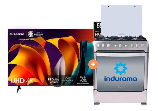 COCINA INDURAMA 30" 6 HORNILLAS PARMA CON CONEXIÓN + TELEVISOR HISENSE 55" SMART 4K UHD VIDAA,  55A6N - 4506413 - 1