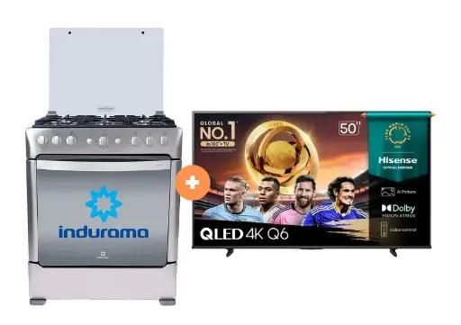 COCINA INDURAMA 30" 6 HORNILLAS PARMA CON CONEXIÓN + TELEVISOR HISENSE QLED 50" UHD SMART TV 50Q6QV VIDDA MODELO 2025 - 4506413 - 3