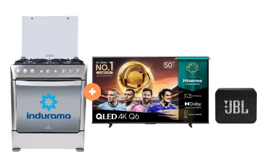 COCINA INDURAMA 30" 6 HORNILLAS PARMA CON CONEXIÓN +  TELEVISOR HISENSE QLED 50" UHD SMART TV 50Q6QV VIDDA MODELO 2025 - 4504510 - 4
