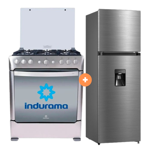 COCINA INDURAMA 30" 6 HORNILLAS PARMA CON CONEXIÓN + Refrigeradora MIDEA 263 Lts color Inox c/dispenser No frost MDRT38 - 4504510 - 9