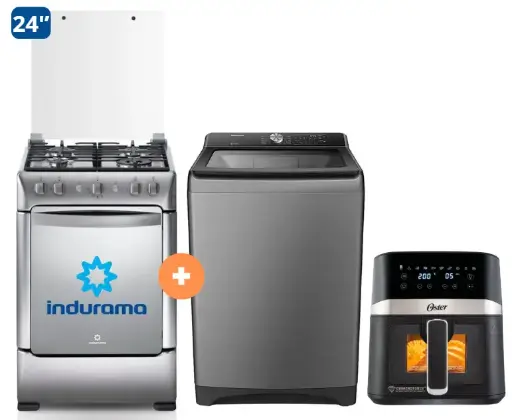 COCINA INDURAMA 24" 4 HORNILLAS GRANADA + LAVADORA HISENSE Carga Superior 20KG WT3T2023UT Gris medio  +FREIDORA  DE AIRE DIGITAL OSTER 4 LTS CON LUZ Y VENTANA- 4506407 - 8