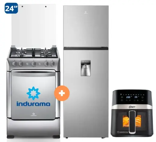 COCINA INDURAMA 24" 4 HORNILLAS GRANADA + REFRIGERADORA INDURAMA RI-389DI  246 lts INVERTER C/DISPENSER CROMA/NEGRO + FREIDORA  DE AIRE DIGITAL OSTER 4 LTS CON LUZ Y VENTANA - 4506407 - 9