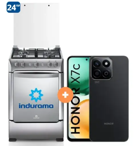 COCINA INDURAMA 24" 4 HORNILLAS GRANADA + CELULAR HONOR X7C 6.77" 256GB 8GB RAM NEGRO/VERDE. - 4505343  - 2