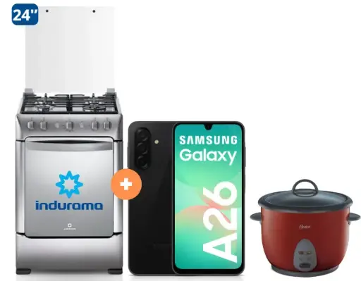 COCINA INDURAMA 24" 4 HORNILLAS GRANADA CON CONEXIÓN + Celular Samsung A26 6gb, 128 GB + Olla arrocera Oster 1.8 Lts - 4506402 - 5