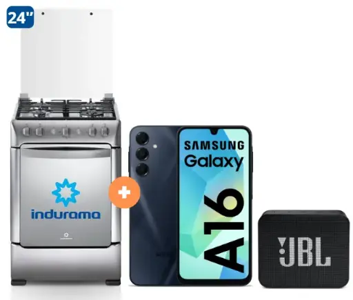 COCINA INDURAMA 24" 4 HORNILLAS GRANADA + CELULAR SAMSUNG GALAXY A16 6.7" 8GB RAM 256GB Negro + PARLANTE JBL GO BLUETOOTH NEGRO - 4506401 - 4