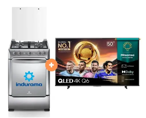COCINA INDURAMA 24" 4 HORNILLAS GRANADA CON CONEXIÓN + TELEVISOR HISENSE QLED 50" UHD SMART TV 50Q6QV VIDDA MOD. 2025 - 4506402 - 2 