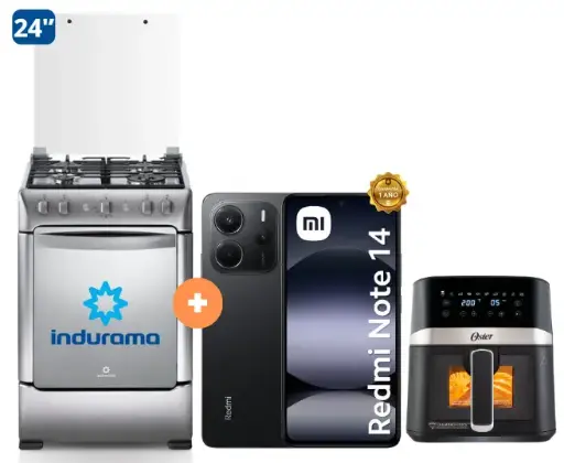 COCINA INDURAMA 24" 4 HORNILLAS GRANADA CON CONEXIÓN + CELULAR REDMI NOTE 14 NEGRO 8GB RAM 256GB + FREIDORA  DE AIRE DIGITAL OSTER 4 LTS CON LUZ - 4506402- 3