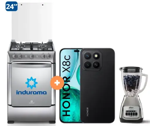COCINA INDURAMA 24" 4 HORNILLAS GRANADA CON CONEXIÓN + CELULAR HONOR X8C 6.8" 256GB 8GB RAM COLOR MIDNIGHT BLACK +  Licuadora OSTER KALIMAN 1.5Lt Col..Nickelado 800W 2 veloc.- 4506402- 4 