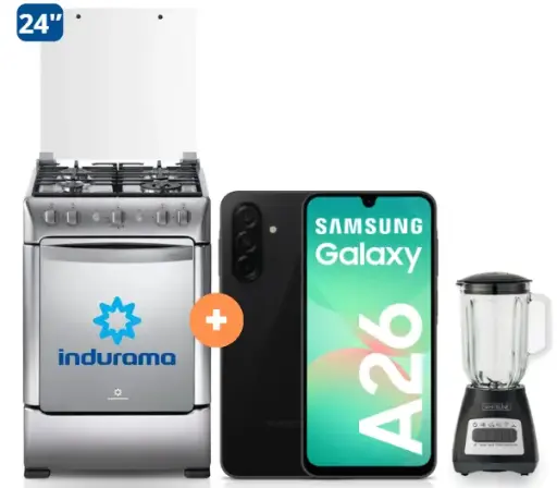 COCINA INDURAMA 24" 4 HORNILLAS GRANADA CON CONEXIÓN + Celular Samsung A26 6gb, 128 GB + Olla arrocera Oster 1.8 Lts - 4506402 - 6