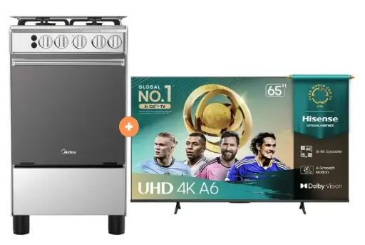 COCINA MIDEA 20" MGS20 4 HORNILLAS HIERRO  CON CONEXIÓN + TELEVISOR Hisense 65" LED 4K UHD Vidaa 65A6NV MODELO 2025   - 4507283 - 2