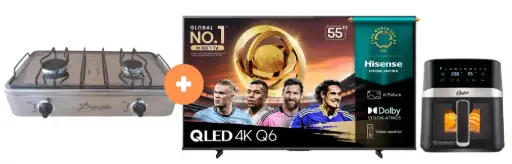 COCINA "SUPERIOR" DE MESA 2 HORNILLAS, ACERO BRILLANTE,POTENCIA 1.95KW x 2 CON CONEXIÓN +  TELEVISOR HISENSE QLED 55" UHD SMART TV 55Q6QV VIDDA MODELO 2025 + FREIDORA  DE AIRE DIGITAL OSTER 4 LTS CON LUZ Y VENTANA. - 4507368 -  2