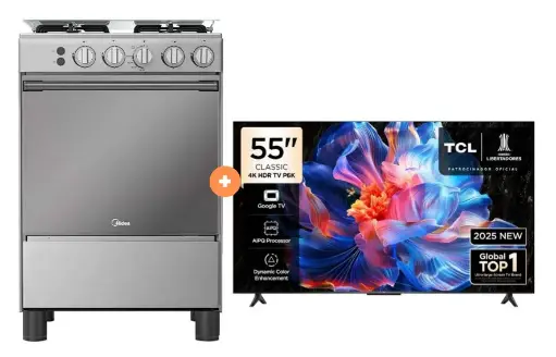 COCINA MIDEA 24" MGS24 4 HORNILLAS HIERRO  CON CONEXIÓN + TELEVISOR TCL LED 55" UHD 4K Smart TV GOOGLE TV 55P6K MODELO 2025 - 4507183 - 3