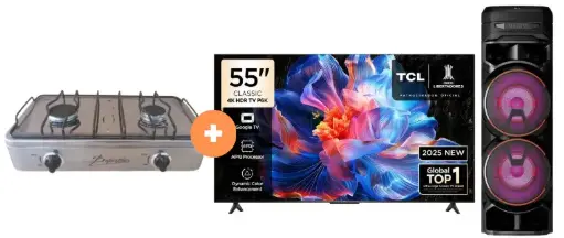 COCINA "SUPERIOR" DE MESA  2 HORNILLAS, ACERO BRILLANTE,POTENCIA 1.95KW x 2 CON CONEXIÓN + TELEVISOR TCL LED 55" UHD 4K Smart TV GOOGLE TV 55P6K MODELO 2025 + TORRE DE SONIDO  LG RNC9 - 4508044 - 9