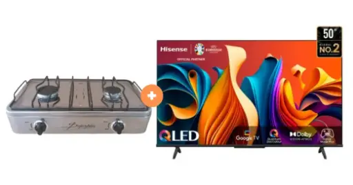 COCINA "SUPERIOR" DE MESA  2 HORNILLAS, ACERO BRILLANTE,POTENCIA 1.95KW x 2 CON CONEXIÓN GRATIS + TELEVISOR HISENSE 50" QLED con GOOGLE TV 50Q6N - 4508843