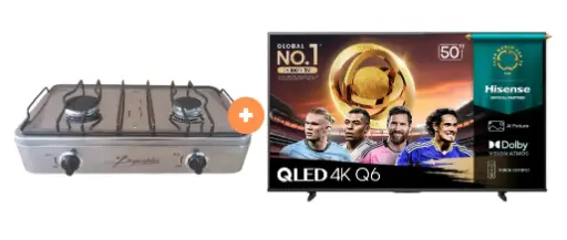 COCINA "SUPERIOR" DE MESA  2 HORNILLAS, ACERO BRILLANTE,POTENCIA 1.95KW x 2 CON CONEXIÓN GRATIS + TELEVISOR HISENSE 50" QLED UHD SMART TV 50Q6QV VIDDA MOD. 2025 - 4508843 