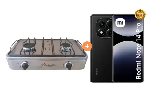 COCINA "SUPERIOR" DE MESA  2 HORNILLAS, ACERO BRILLANTE,POTENCIA 1.95KW x 2 CON CONEXIÓN GRATIS + CELULAR XIAOMI REDMI NOTE 14 PRO 4G 6.67" 8GB RAM 256GB Negro - 4508843 