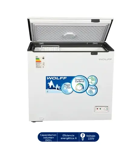 CONGELADORA - CONSERVADORA 245 LTS WOLFF C/LLAVE, RUEDAS, Blanco