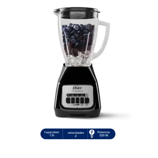 Licuadora OSTER KALIMAN 1.5Lt Col..NEGRO 500W 2 VELOC.+ PULSO LENTO + PULSO RÁPIDO  BLSTKAG