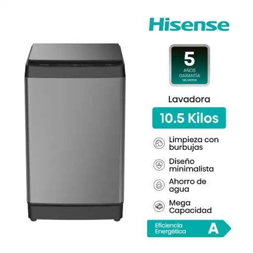  LAVADORA HISENSE CARGA SUPERIOR 10.5KG WT3K1131UT Gris medio