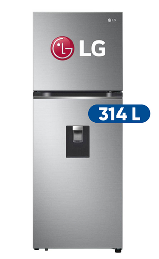 Refrigeradora LG 314L Door Cooling Top Mount Plateado con Dispensador - Modelo GT31WPP