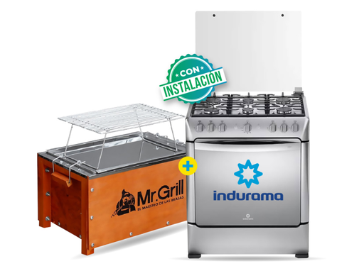 COCINA INDURAMA 30" 6 HORNILLAS PARMA + Caja China Mr Grill mini S Edition Nogal + parrilla niquelada dimensiones 40x25x25 - C0355 