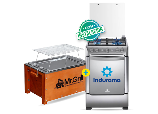 COCINA INDURAMA 24" 4 HORNILLAS GRANADA+Caja China Mr Grill mini S Edition Nogal + parrilla niquelada dimensiones 40x25x25 - C0299 