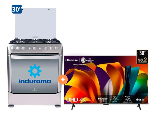 COCINA INDURAMA 30" 6 HORNILLAS PARMA CON INSTALACIÓN + Televisor HISENSE 50" Smart 50A6N/50A6K 4K UHD Vidaa - 4506421