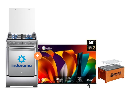 COCINA INDURAMA 24" 4 HORNILLAS GRANADA + Televisor HISENSE 50" Smart 50A6N 4K UHD Vidaa + Caja China Mr Grill mini 5 Nogal + parrilla niquelada dimensiones 40x25x25 - 4506408-2