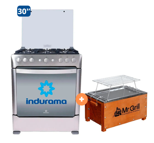 COCINA INDURAMA 30" 6 HORNILLAS PARMA CON INSTALACIÓN + Caja China Mr Grill mini S Edition Nogal + parrilla niquelada dimensiones 40x25x25 - 4504508