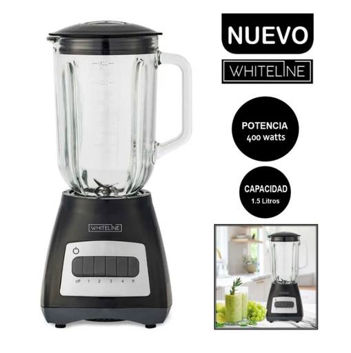Licuadora Whiteline 400W, vaso vidrio 1.5Lts