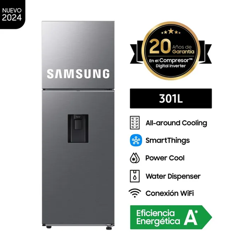 Refrigeradora Samsung All Around Cooling 301L Silver c/dispenser Wifi  RT31DG5220S9PE 