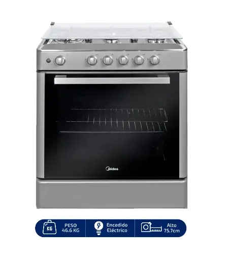 COCINA MIDEA 30" 5 HORNILLAS VENUS  Puerta Black cubierta inox c/grill con instalación - MID30VENUSNC 