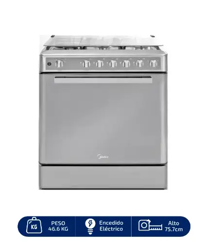 COCINA MIDEA 30" 5 HORNILLAS VENUS  Puerta Silver cubierta inox c/grill CON instalación - MID30VENUSPC 