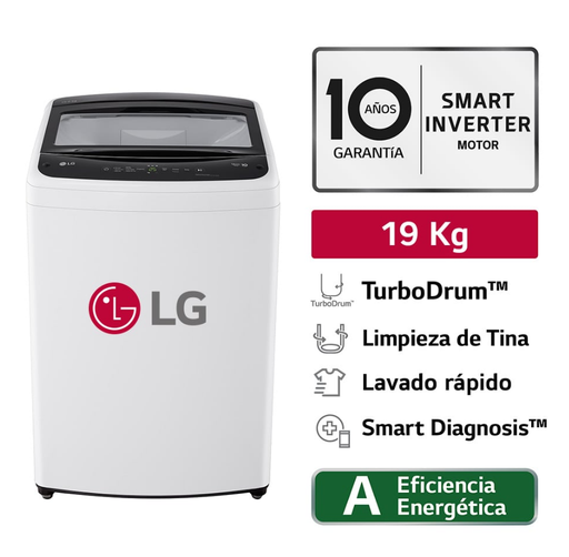 LAVADORA LG 19 KG Carga Superior Smart Inverter BLANCA WT19WVTB Mod 2024