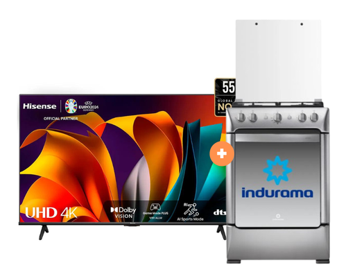 COCINA INDURAMA 24" 4 HORNILLAS GRANADA CON CONEXIÓN + Televisor HISENSE 55" Smart 55A6N 4K UHD Vidaa - 4504497