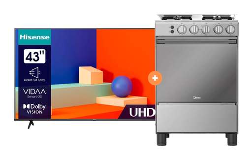 COCINA MIDEA 24" MGS24 4 HORNILLAS HIERRO CON CONEXIÓN + Televisor HISENSE 43" Smart 43A6K 4K UHD Vidaa - 4507184-1